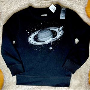 Gap Boy’s Record Player Planet Saturn Graphic Crewneck Black Sweatshirt 4/5